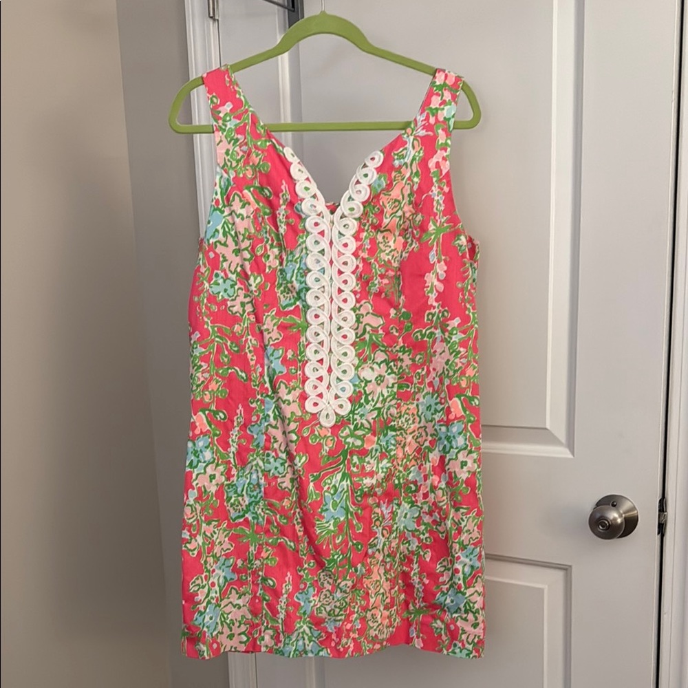 Lilly Pulitzer Womens Cathy Shift Dress Size 10 Flamingo Pink Sleeveless Lace